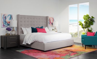 Marco Light Gray Microfiber Platform Storage Bed Bedroom Beds