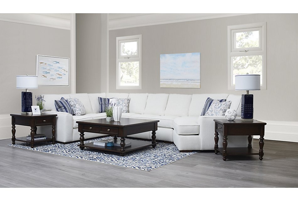 Austin White Fabric Large Right Cuddler Sectional Living
