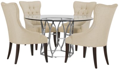 City Furniture: Argent Lt Beige Round Table & 4 Upholstered Chairs
