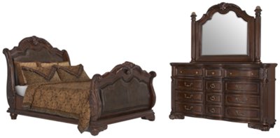 Regal Dark Tone Leather Sleigh Bedroom Bedroom Bedroom Sets