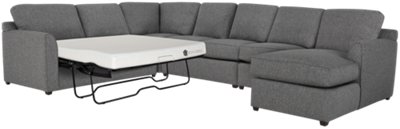 Asheville Gray Fabric Right Chaise Memory Foam Sleeper Sectional