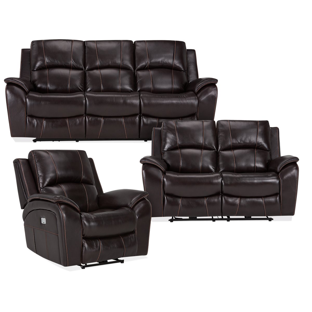City Furniture: Memphis Dark Brown Leather Power Reclining Sofa
