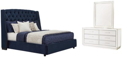 Raven Dark Blue Mirrored Platform Bedroom | Bedroom ...