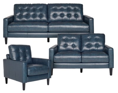 Finley Dark Blue Lthr Vinyl Living Room