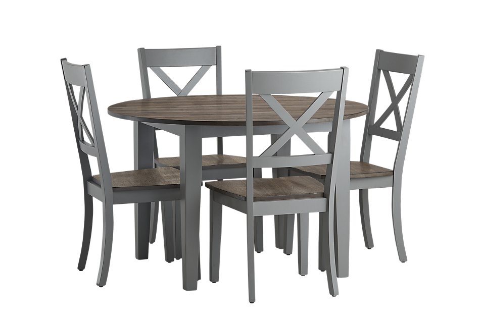 Sumter Gray Round Table 4 Chairs Dining Room Dining