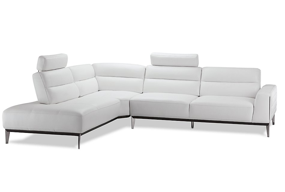 Gatlin White Leather Left Power Push, White Leather Sectionals