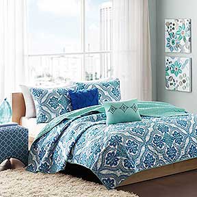 Lionna Blue 4 Piece Coverlet Set