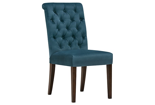 Blue upholstered dining chair with gold legs - wide 6