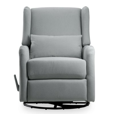 Light Blue Fabric Swivel Glider Recliner Living Room