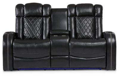 Bolton Black Leather Power Reclining Console Loveseat Living