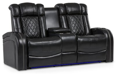 Bolton Black Leather Power Reclining Console Loveseat