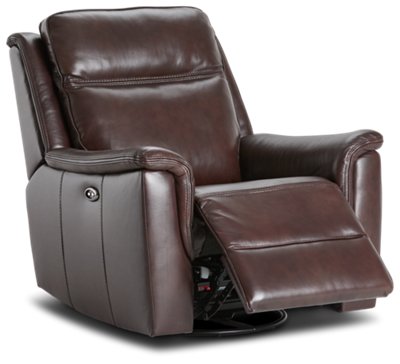 Aiden BROWN LEATHER Power Swivel Glider Recliner