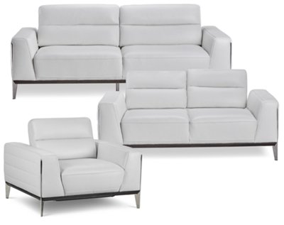 Gatlin White Leather Power Push Back Living Room Living Room